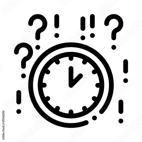 Clock And Question Mark Icon Vector. Outline Clock And Question Mark Sign. Isolated Contour Symbol Illustration