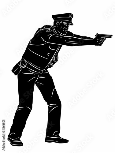 illustration of a policeman with a gun, vector draw