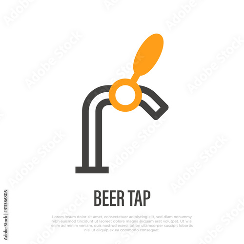 Beer tap with handle thin line icon. Element for bar or pub logo. Vector illustration.