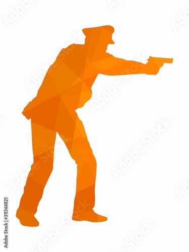 illustration of a policeman with a gun, vector draw