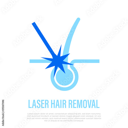 Laser hair removal thin line icon. Follicle destruction by laser. Cosmetology procedure of epilation. Vector illustration.