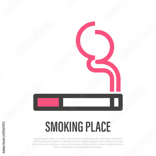 Smoking place symbol. Permission of smoke, thin line icon. Vector illustration.