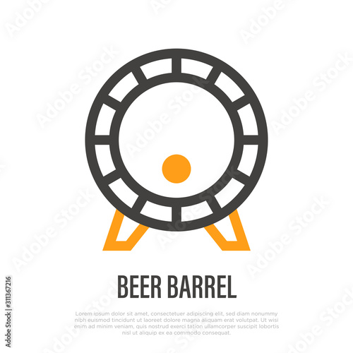 Beer barrel thin line icon. Symbol of brewery. Vector illustration.