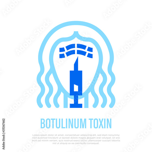 Botulinum toxin: injection in face. Thin line icon. Cosmetology treatment. Vector illustration.