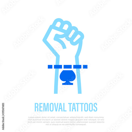 Removal tattoo from wrist thin line icon. Cosmetology procedure. Vector illustration.