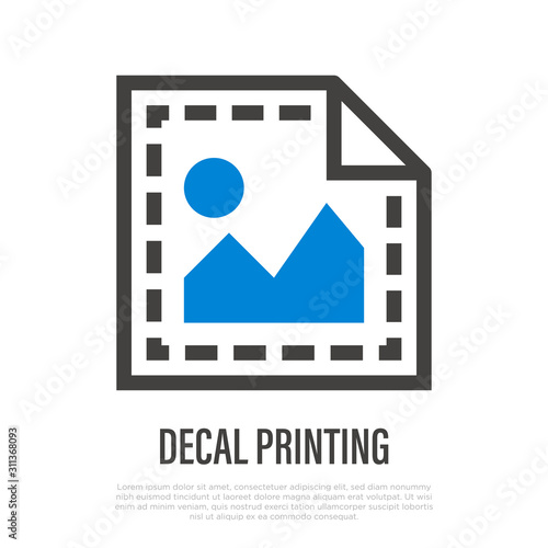 Decal printing thin line icon: transfer of image on another surface. Symbol for typography. Vector illustration.