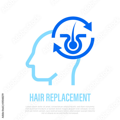 Hair transplantation thin line icon. Medical procedure of extraction follicles. Vector illustration.