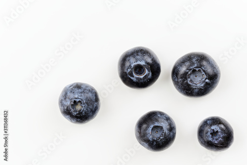 Directly above of fresh blueberries isolated on white background