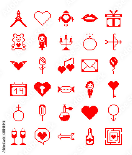 Valentine pixel icons.