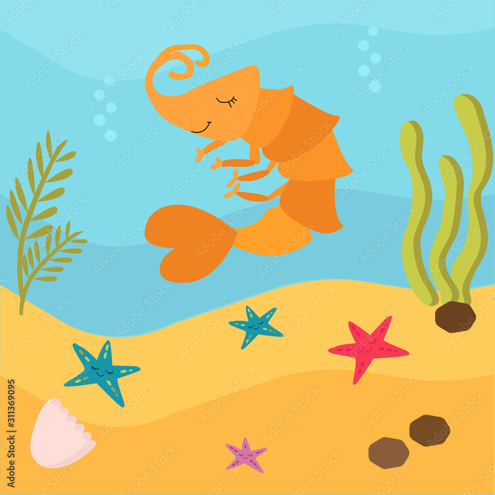 vector illustration. Underwater world, marine life of oceanic animals