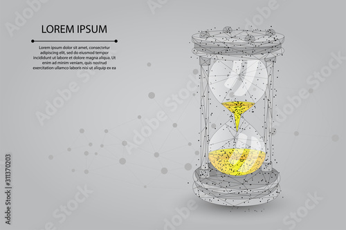 Abstract mash line and point Sandglass. Low poly time, countdown, deadline vector illustration 