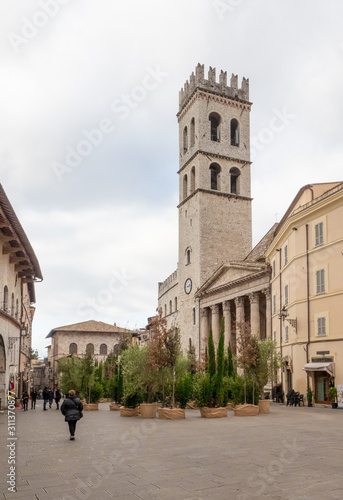 Assisi, Umbria (Italy) - The awesome medieval stone town in Umbria region, with the famous Saint Francis sanctuary, during Christmas holidays.