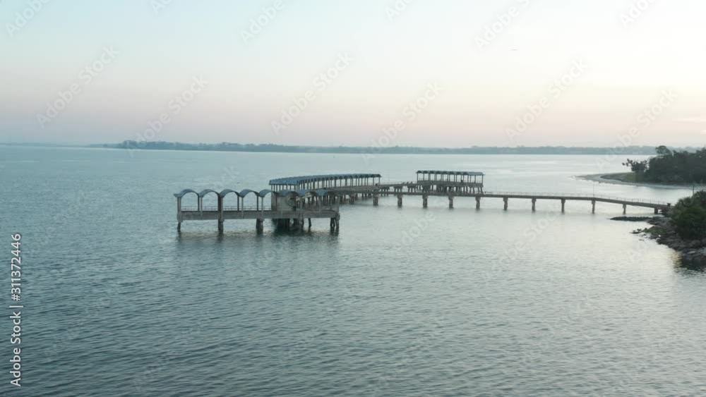 Aerial view of the beautiful overwater walkway in Jekyll, Georgia Aerial view of the beautiful overwater walkway in Jekyll, Georgia