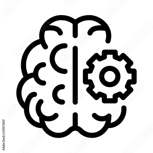 Brain And Mechanism Gear Icon Vector. Outline Brain And Mechanism Gear Sign. Isolated Contour Symbol Illustration