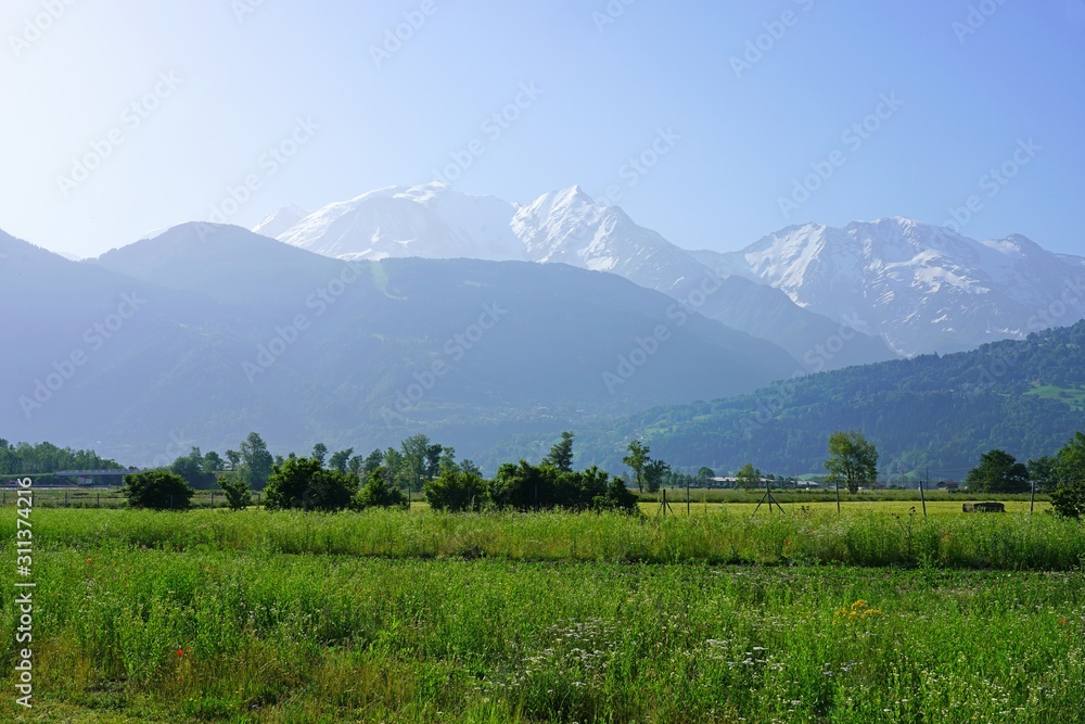 Landscape view of the Massif du Mont Blanc near Chamonix, France Landscape view of the Massif du Mont Blanc near Chamonix, France