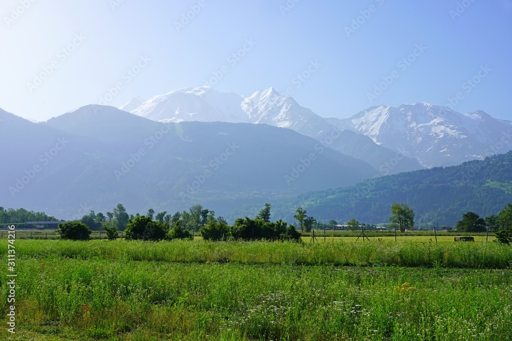 Landscape view of the Massif du Mont Blanc near Chamonix, France