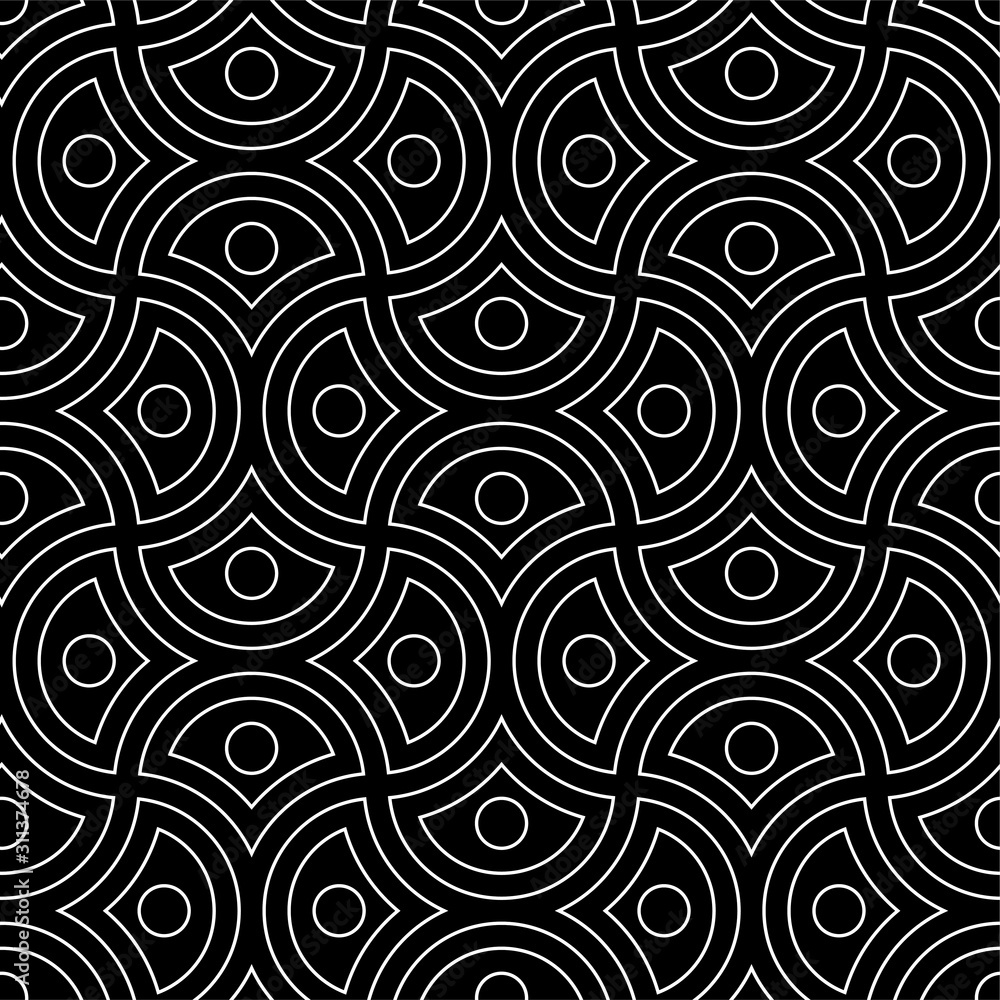 Line art arabic seamless pattern. Black and white vector tileable background.