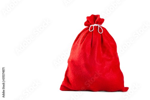 Red present bag with gifts.