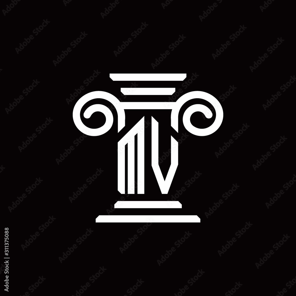 MV monogram logo with pillar style design template MV monogram logo with pillar style design template