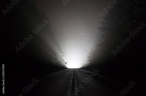 Lights on the road at night