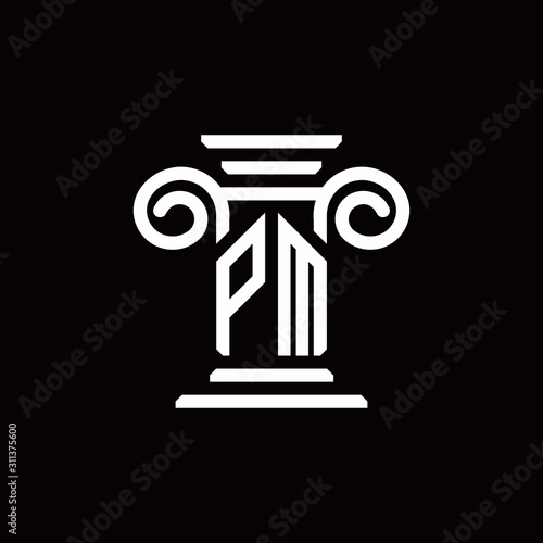 PM monogram logo with pillar style design template