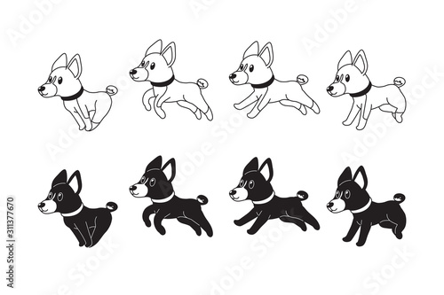 Cartoon character basenji dogs running step for design.
