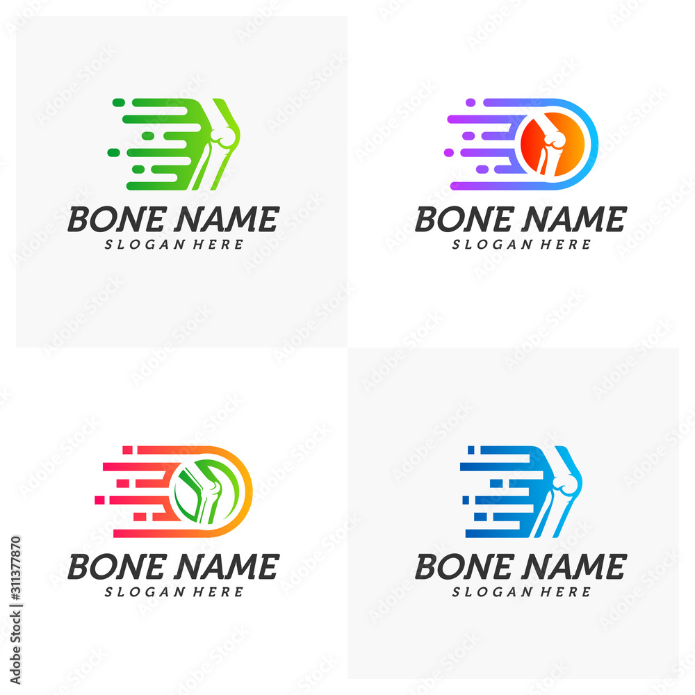 Fast Bone logo design vector, Pixel Bone concept symbol, Knee Tech icon, Knee logo template, Creative design