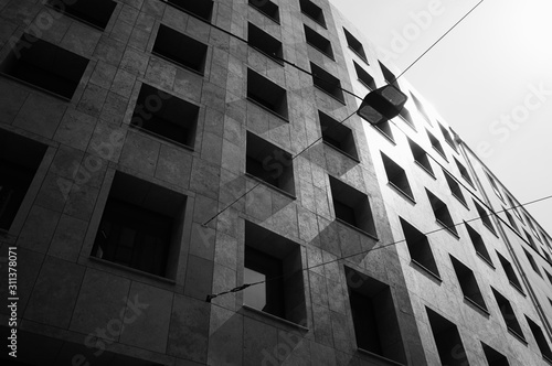 Solid modern building in classic style in black and white colors. Istanbul, Turkey