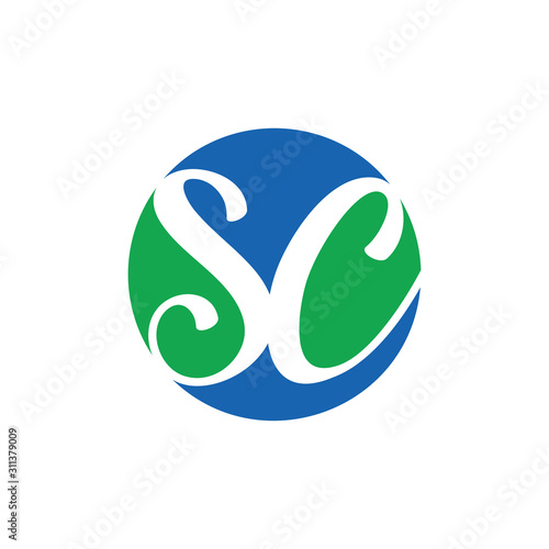 letter sc curves linked circle logo vector
