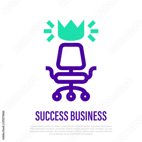 Success business: empty armchair and crown above. Thin line icon. Vector illustration.