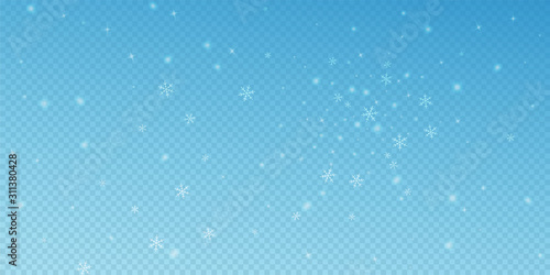 Sparse glowing snow Christmas background. Subtle f