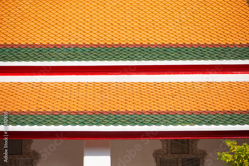 Closed up roof of Church in Wat Phra Chettuphon Wimon Mangkhalaram (Wat pho), Bangkok, Thailand