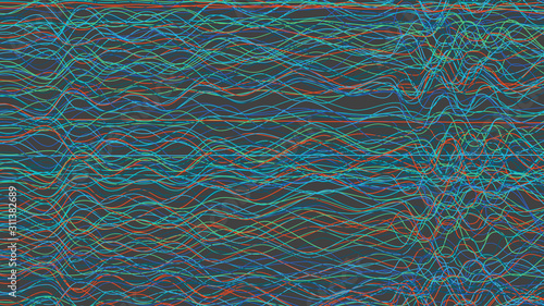 Colorful wavy lines on gray background 3D illustration