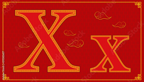 X lucky alphabet character consonant happy chinese new year style. vector illustration eps10