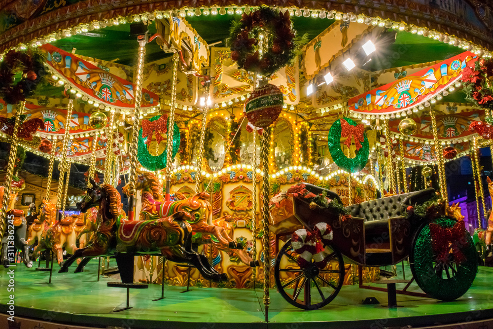Beautiful big christmas carousel with lights