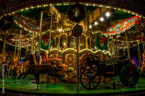 Beautiful big christmas carousel with lights © Anastasija