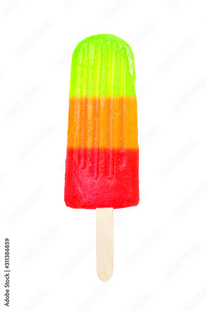 green, orange and red colour popsicle isolated on white background green, orange and red colour popsicle isolated on white background