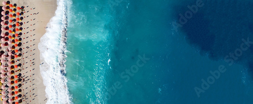 Fototapeta Naklejka Na Ścianę i Meble -  Aerial drone ultra wide panoramic photo of tropical exotic seascape in Indian ocean island with turquoise beautiful sea