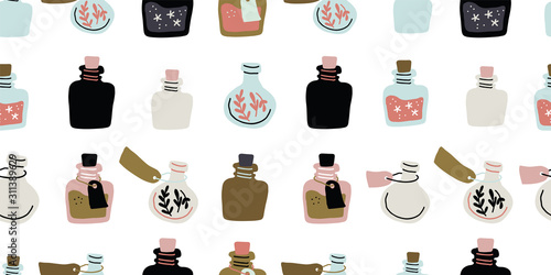 Seamless pattern - colorful magic potion bottles  photo