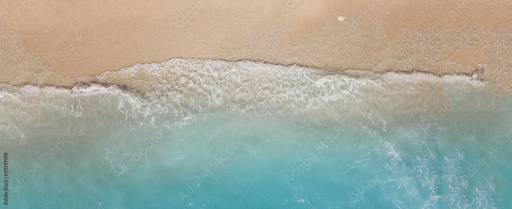 Aerial drone ultra wide panoramic photo of tropical exotic seascape in Indian ocean island with turquoise beautiful sea