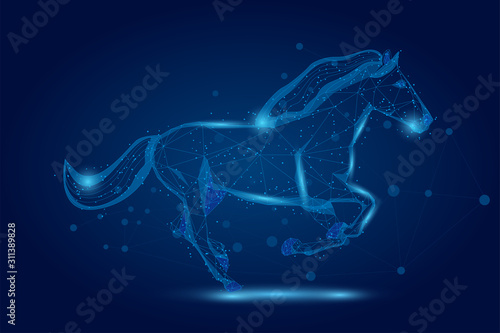 Abstract mash line and point horse run gallop illustration