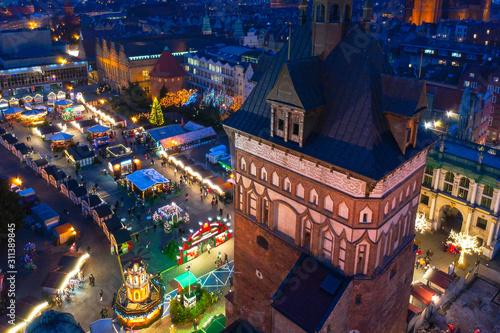 Illuminatedl Christmas fair in the old town of Gdansk, Poland
