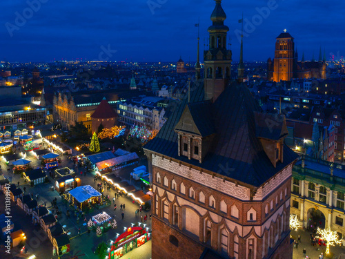 Illuminatedl Christmas fair in the old town of Gdansk  Poland