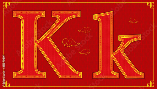 K lucky alphabet character consonant happy chinese new year style. vector illustration eps10