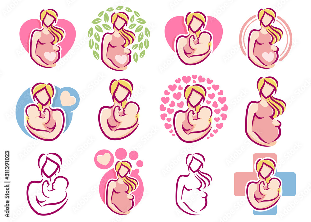 A set of Maternity logo design template, pregnancy mother baby symbol pack collection - obrazy, fototapety, plakaty 