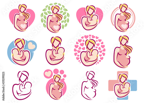 A set of Maternity logo design template, pregnancy mother baby symbol pack collection
