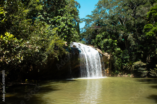 Mountain stream Waterfall Prenn, Vietnam, scenic natural swimming pool.
