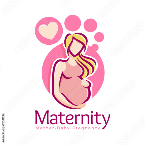 Maternity logo design template, pregnancy mother and baby symbol or icon template