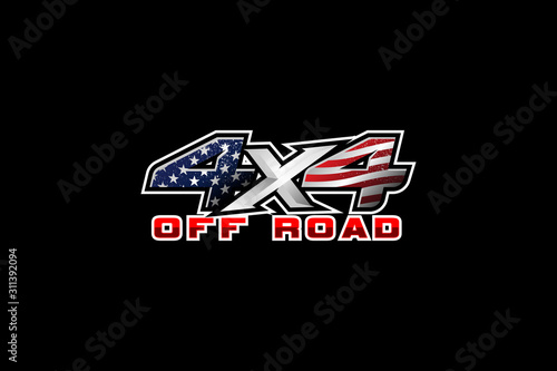 4x4 offroad with American flag type logo vector template