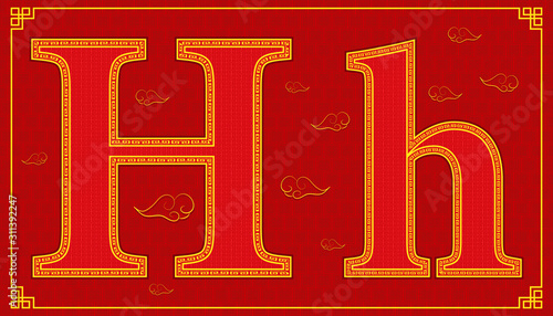 G lucky alphabet character consonant happy chinese new year style. vector illustration eps10